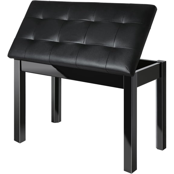 AODSK Duet Piano Bench with Storage, Padded Cushion for Piano Keyboard Seat, Soild Wood Leg Bench Stool Chair -Black