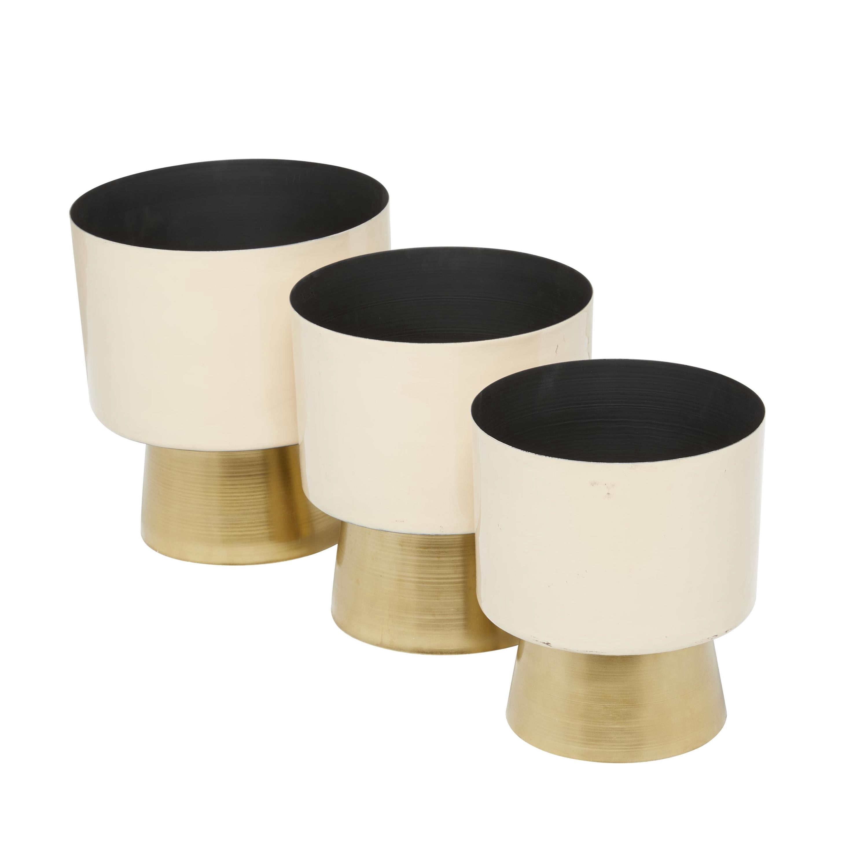 CosmoLiving by Cosmopolitan 11", 10", 9"H Cream Metal Planter with Gold Base (3 Count)