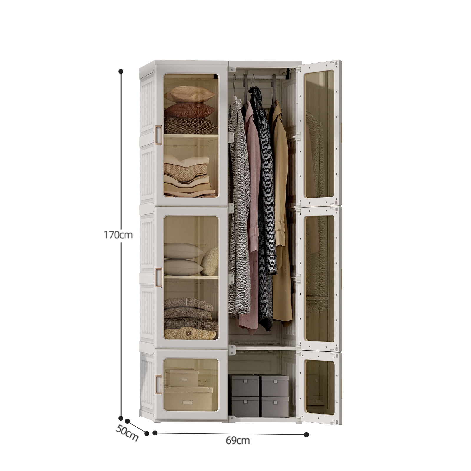 ACCSTORE Garde-robe portable Garde-robe à vêtements Étagères Organisateur de rangement de vêtements avec 4 rails de suspension, Noir ACCSTORE Garde-robe portable Garde-robe à vêtements Étagères Organisateur de rangement de vêtements avec 4 rails de suspension, Noir