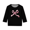 thumbnail image 4 of SERTG Girls 3/4 Long Sleeve Shirt Tops Cute Bow Print Casual Spring Summer Round Neck Blouse Kids Everyday Wear T-Shirt(Black,4 Years), 4 of 5