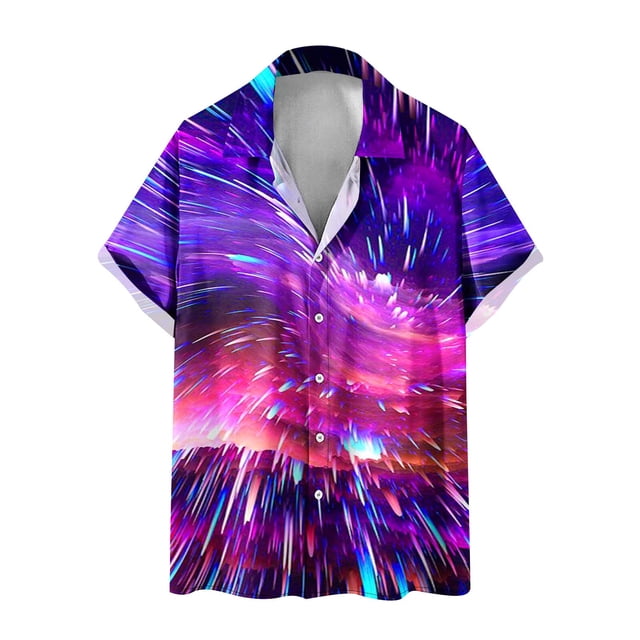 Lolmot Mode Hommes Confortable Imprimé Manches Courtes Col Rabattu Blouse Chemise