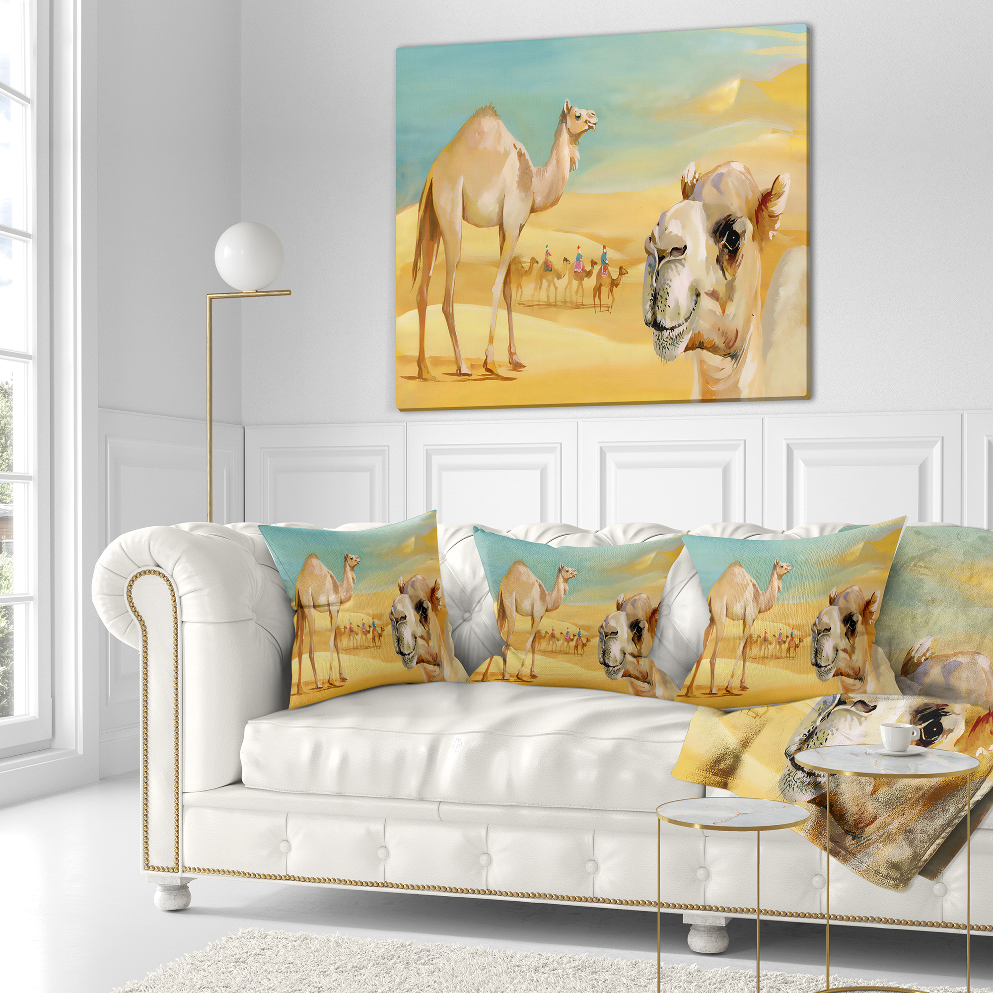 Designart Wandering Camels in Desert - Watercolor Animal Throw Pillow - 18x18