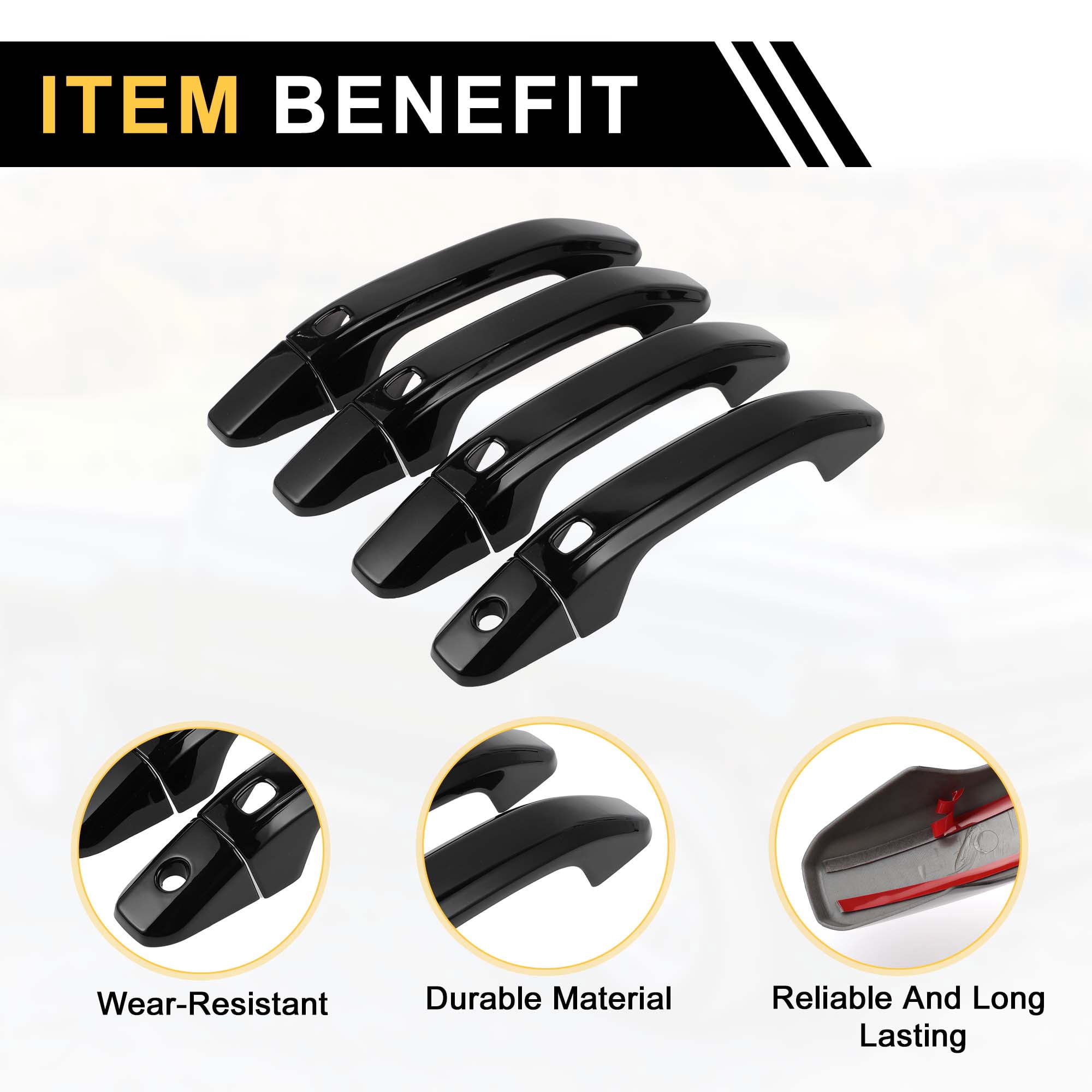 Unique Bargains Handle Cover for Chevrolet Silverado 1500 2014-2024 with 4 Keypad Black