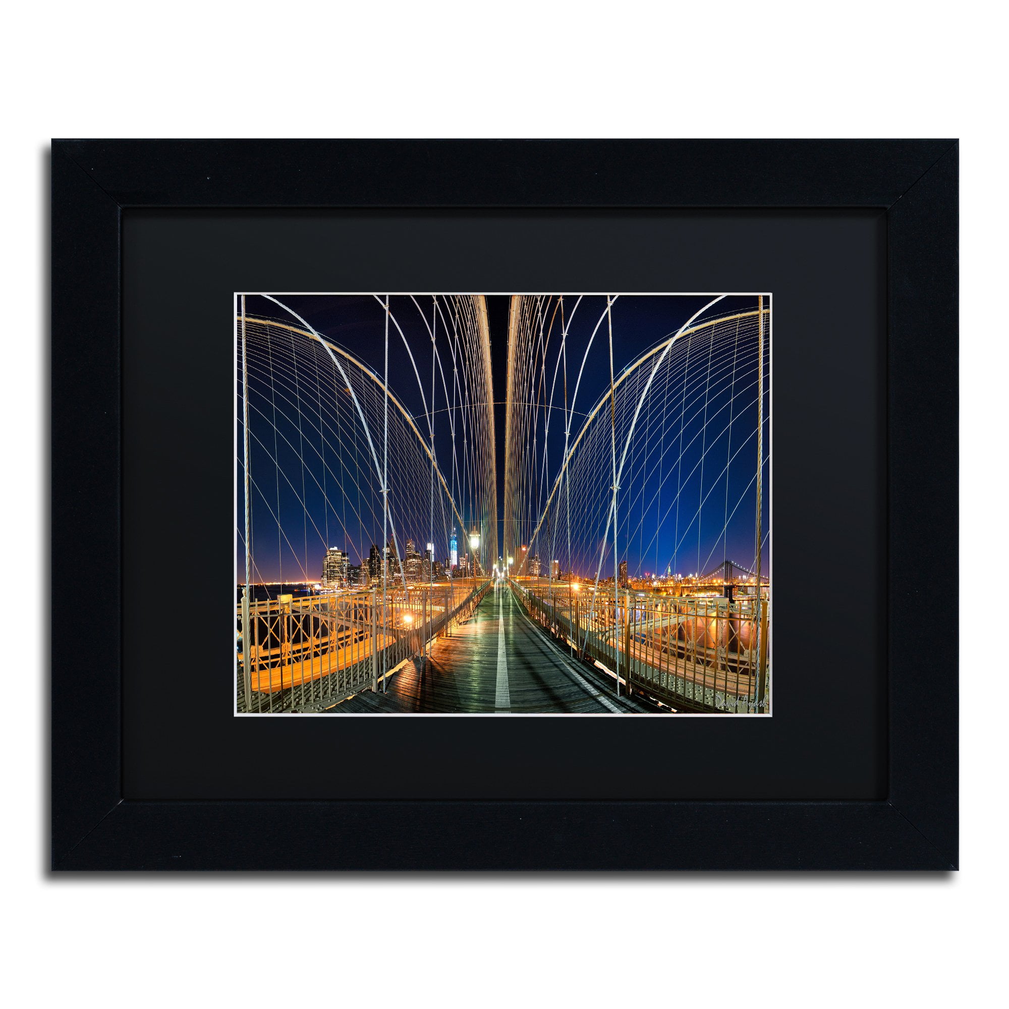 Trademark Fine Art "Brooklyn Bridge Panorama" Canvas Art by David Ayash Black Matte, Black Frame