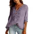 thumbnail image 5 of Linen Shirts for Women Summer, Yigetop Womens Cotton Linen Tops 2026 Casual Vintage Embroidered Boho Tops Loose Tops 3/4 Length Sleeve Womens Tops Purple M, 5 of 9
