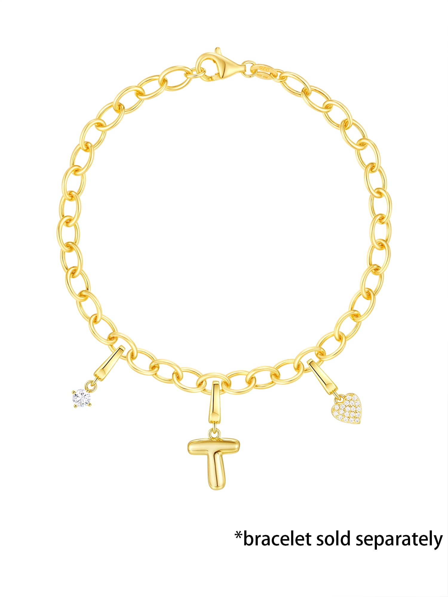 Brilliance Fine Jewelry Simulated Diamond Initial T Charm Set in 14KT Gold Plated Sterling Silver