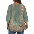 thumbnail image 3 of Workout Tops for Women Fall Plus Size Tshirts 3/4 Sleeve V-Neck Floral Print T-Shirts Casual Loose Blouse Fall Outfits for Women 2024 mint green 5X-Large, 3 of 6
