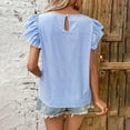 thumbnail image 5 of HOMBOM Striped Women Blouses Dressy Blue Trendy Short Sleeve Ruffled Sleeve Loose Crew Neck Shirts L, 5 of 6