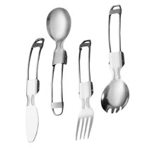 4 Pcs Flatware Camping Tableware Fork Spoon Portable Silverware Stainless Steel Cutlery Wire