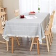 thumbnail image 2 of Deconovo Decorations Tablecloths Oblong Poly-Cotton Blend Tassel Waterproof Fade Resistant Table Cover for Outdoor Picnic, 54x54 Inch, Light Gray, 2 of 7