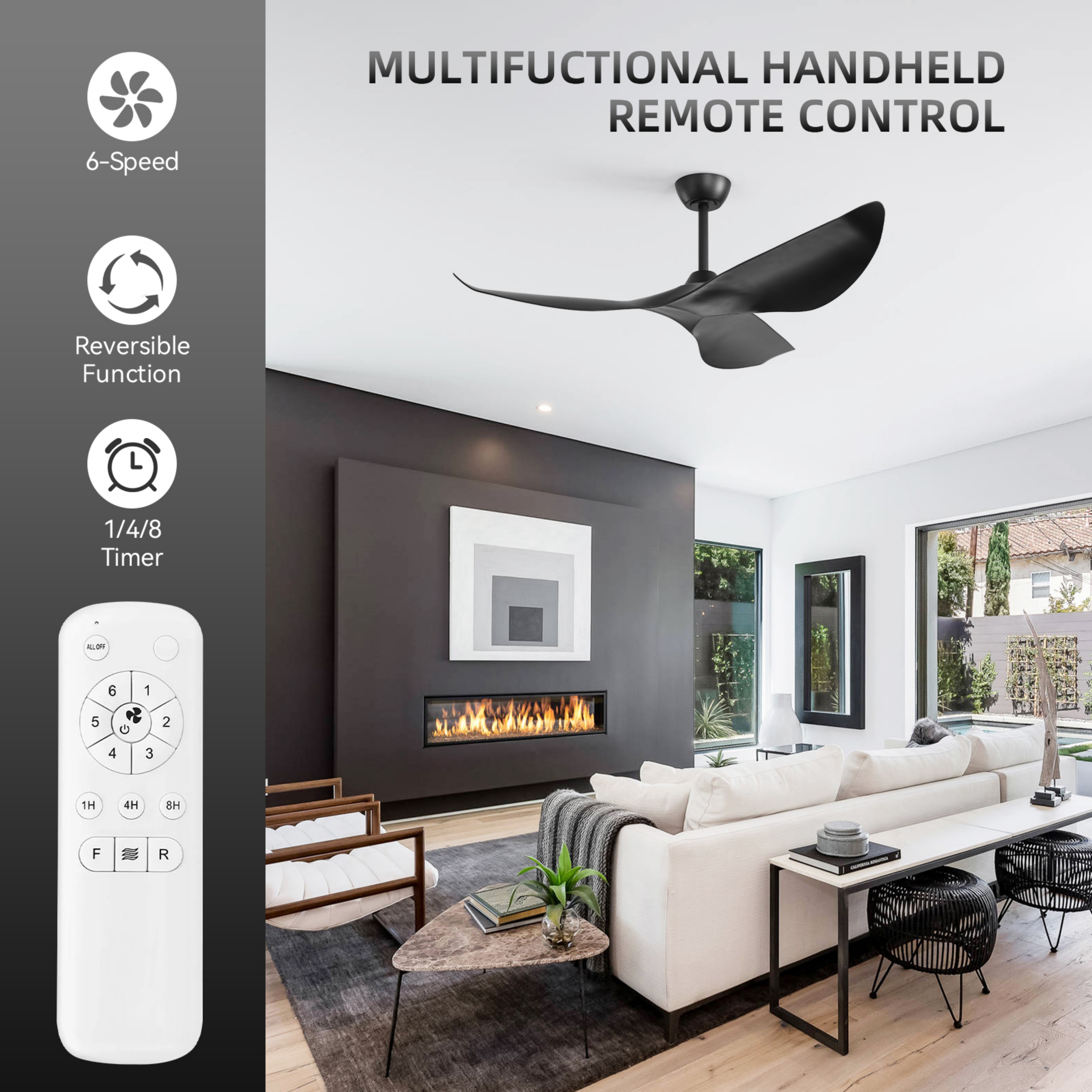 Sofucor 38 Inch Wood Ceiling Fan with Reverse Airflow Remote Control For Living Room Bedroom Dining Room(No Light)