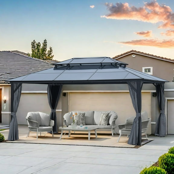 12X16FT Outdoor Aluminum Double Polycarbonate Roof Hardtop Gazebo for Garden,Backyard,etc.