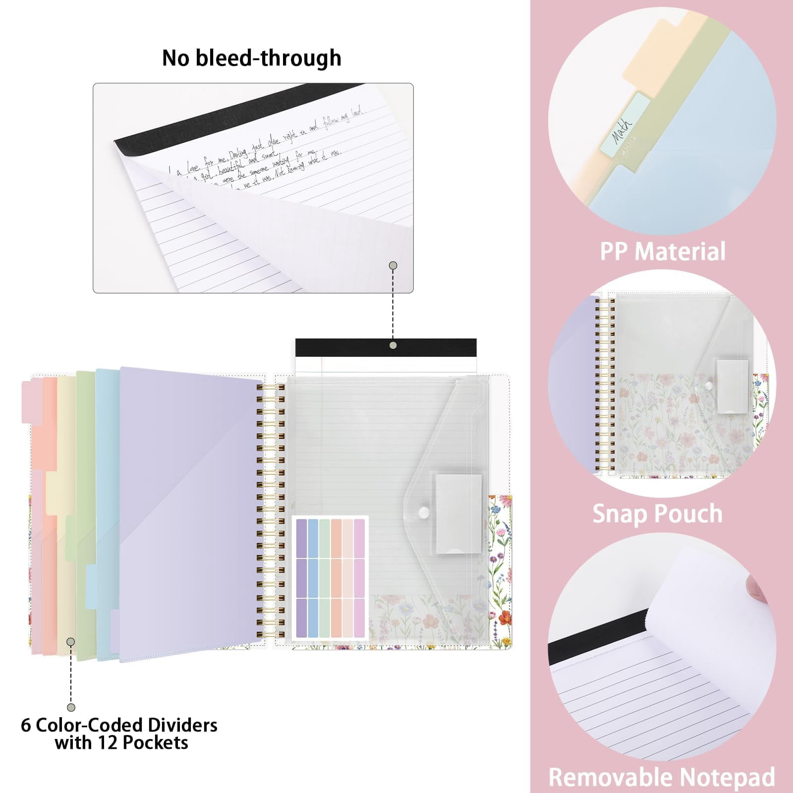 Clipboard Folder With Storage  6 Dividers 12 Pockets For Letter Size Folio Refillable Notepad Spiral Clipboards Padfolio Teacher Worker Supplies