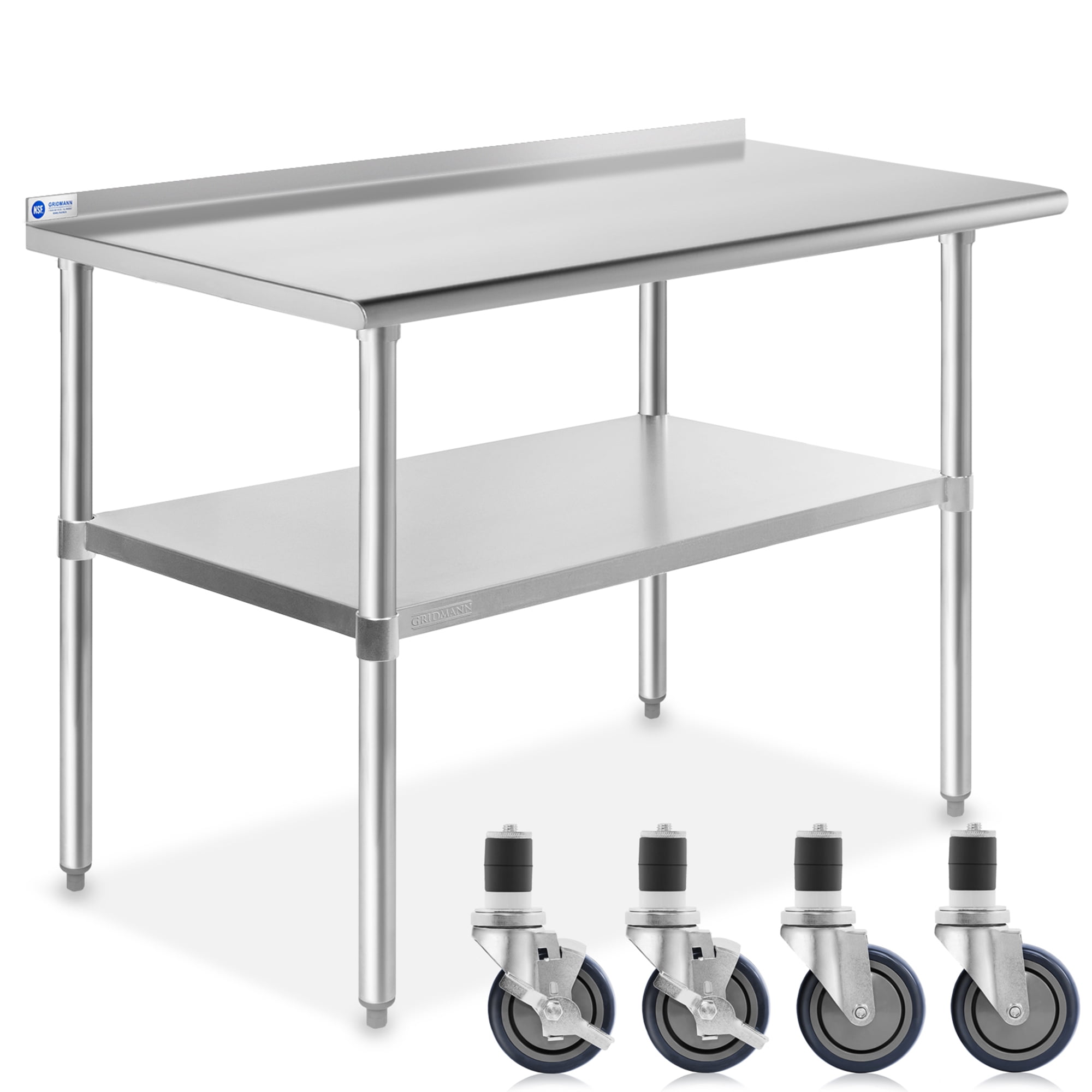 NSF KPS Commercial Stainless Steel Work Table with Crossbar 24 x 24 with Wheels 4 Casters 