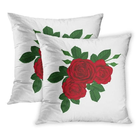 Valentines Arrangement ECCOT Beautiful Bouquet Red Roses and Leaves Floral Arrangement and of The Wedding Birthday Valentine Day PillowCase Pillow Cover 18x18 inch Set of 2 ()