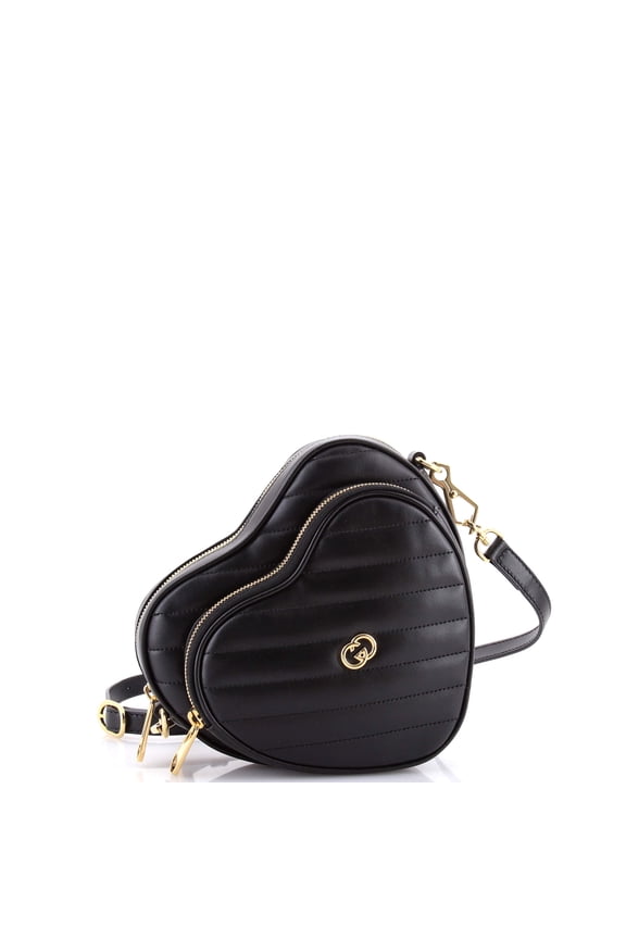 Pre-Owned Interlocking G Heart Shoulder Bag Diagonal Quilted Leather Mini By Rebag