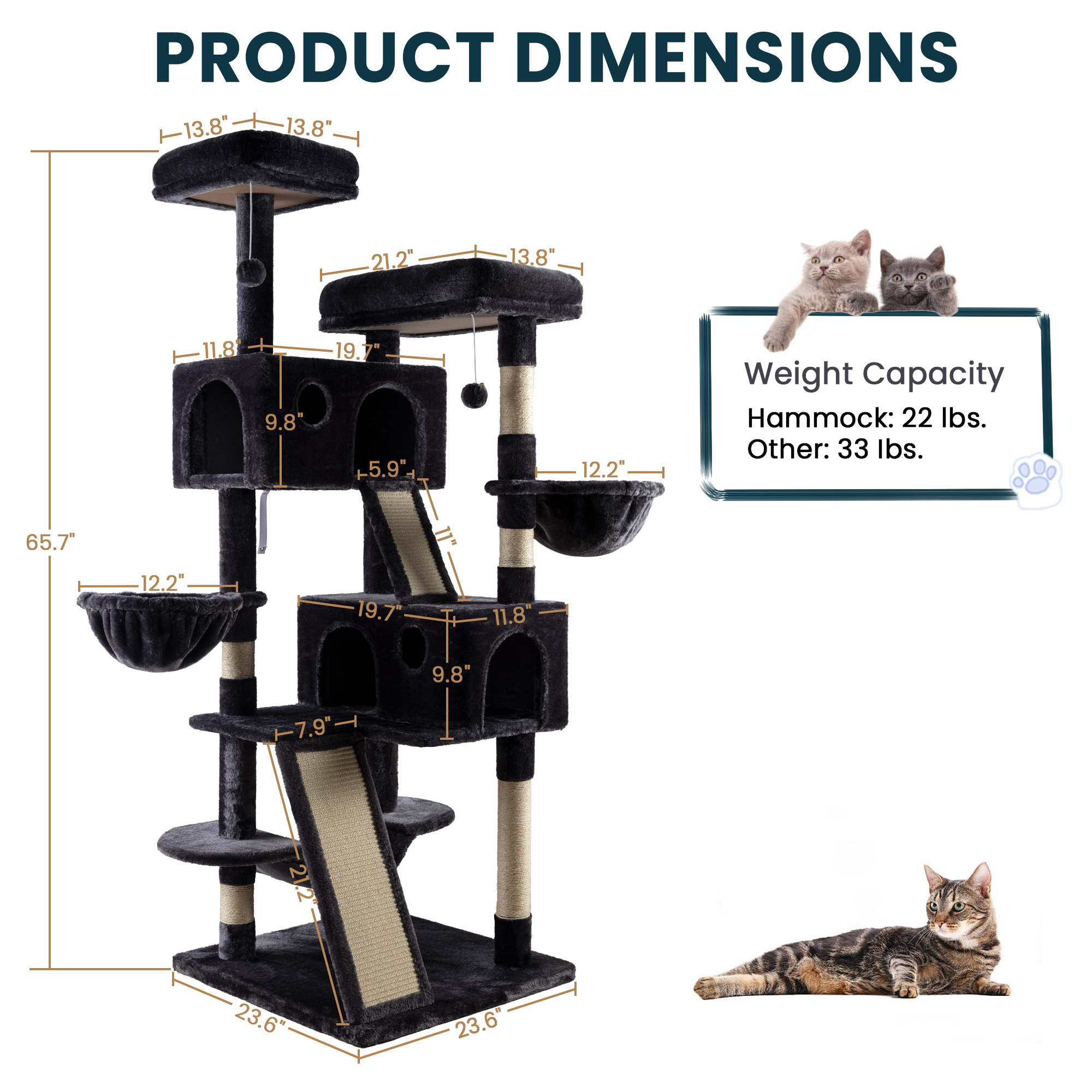 Merrland 65.7-Inch Large Cat Tree With Hammock photo 3