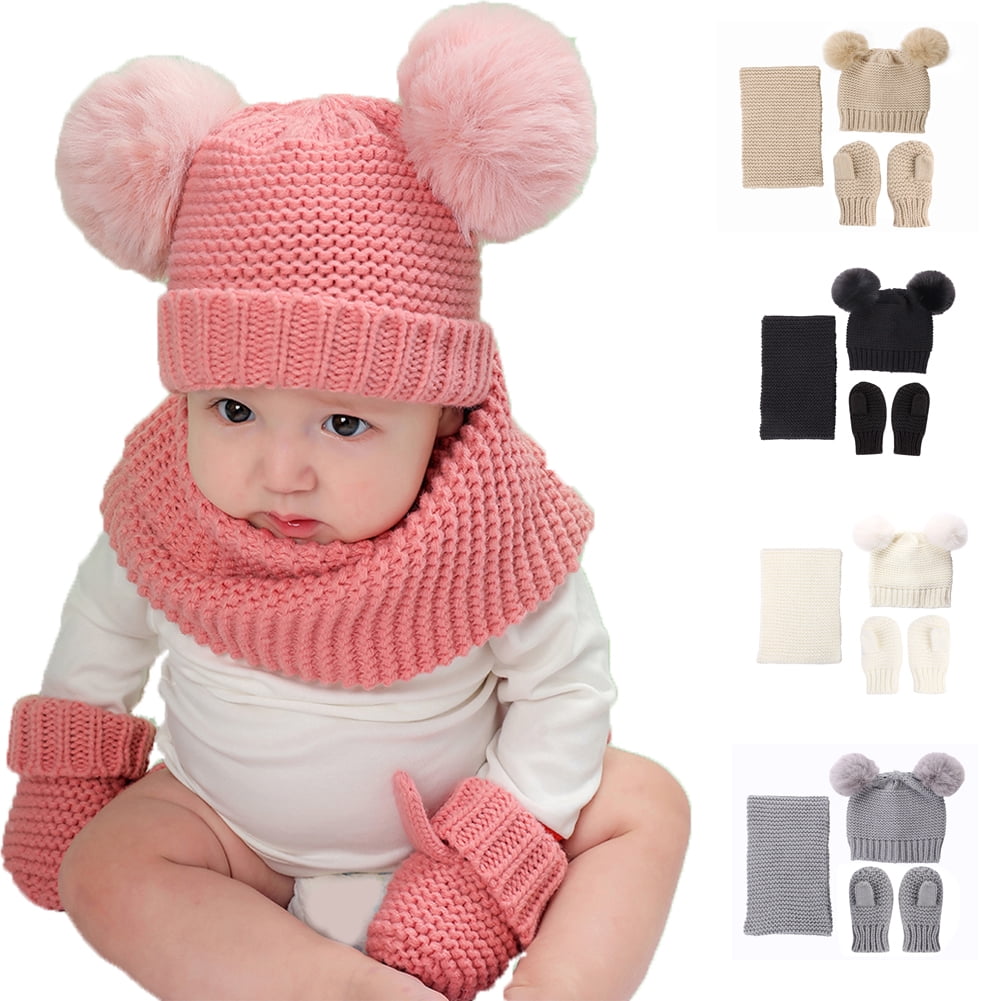 Cheers Us Cheers Us 3pcs Set Baby Hat Scarf Gloves Set Toddler Winter Knitted Pompom Hat Neck Warmer Mittens Walmart Com Walmart Com