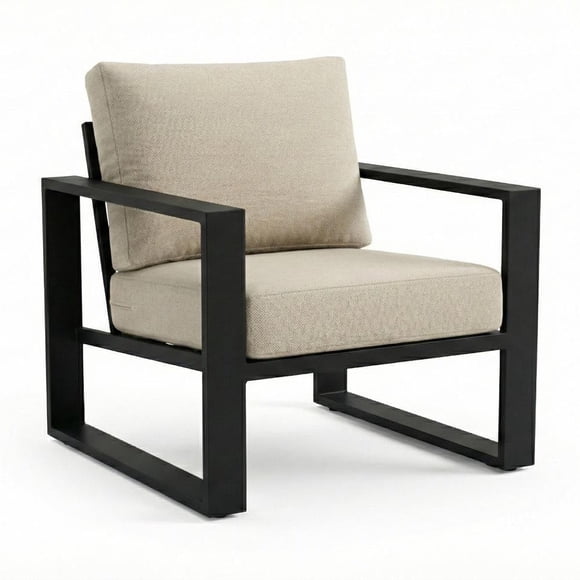 F. Corriveau International Fauteuil de Patio Extérieur Ireland – Cadre en Aluminium, Noir avec Coussins Greige