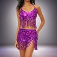 thumbnail image 2 of Belly Dance Skirts with Crop Top Sequins Fringe Skirt Set Rave Dance Bra Top Party Costume Outfits for Women and Girls, 2 of 5