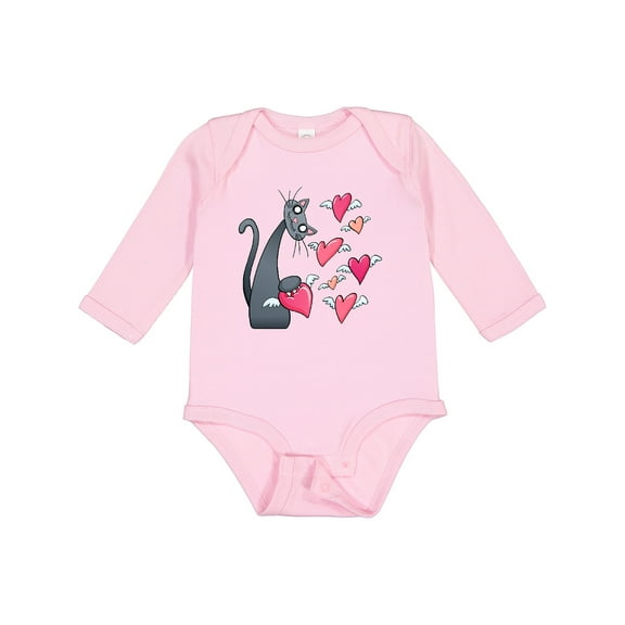 Inktastic Cat Versus Valentine’s Day Hearts with Wings Boys or Girls Long Sleeve Baby Bodysuit
