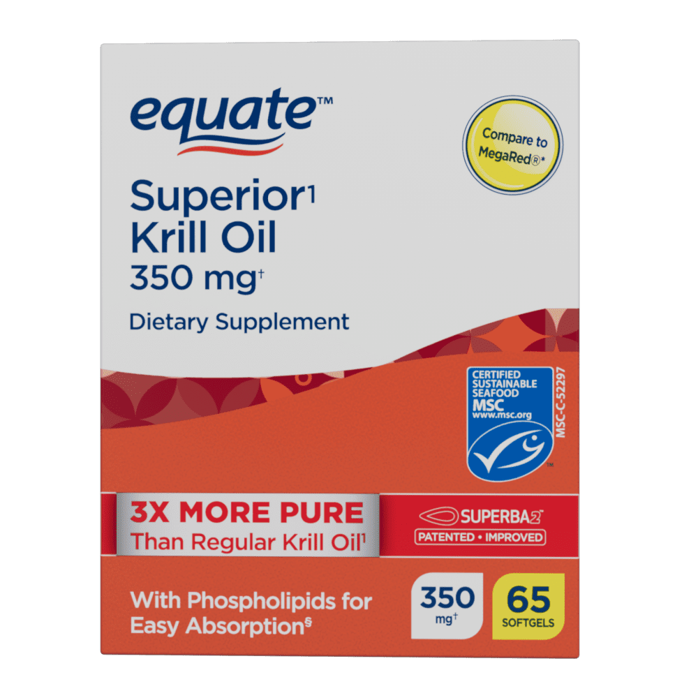 (3 pack) Equate Krill Oil Dietary Supplement, 350 mg, 65 Count, Compare to MegaRed®