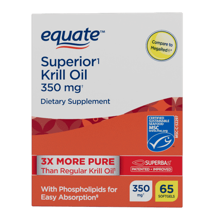 Equate Krill Oil Dietary Supplement, 350 mg, 65 count