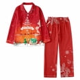 thumbnail image 1 of Gibobby pijamas a juego Conjunto de pantalón de manga larga con de nieve informales para vacaciones de Papá Noel con estampado de solapa navideña para mujer (Anaranjado, S), 1 of 3