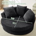 thumbnail image 3 of Muumblus 61" Oversized Round Boneless Lounge Chaise Chair Indoor, Corduroy Deep Seat Cloud Couch Sleeper Sofa Bed with 3 Pillows, No Assembly Barrel Chair for Living Room, Gray, 3 of 9