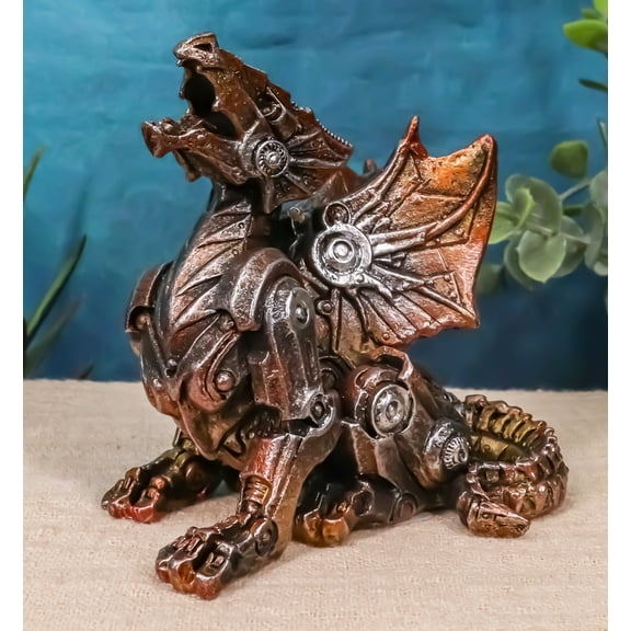 Roaring Cyborg Steampunk Dragon Figurine 3.25"H Victorian Sci Fi Fantasy Decor