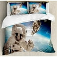 thumbnail image 3 of Outer Space Decor Twin Size Duvet Cover Set, Cosmonaut Crew in the Universe Astronomy Atmosphere Astral Journey Image, Decorative 2 Piece Bedding Set with 1 Pillow Sham, Blue Beige, by Ambesonne, 3 of 3