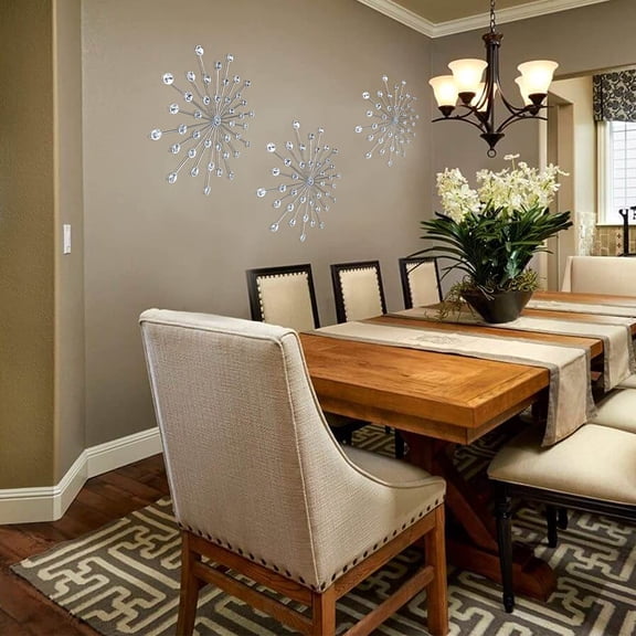 UGUCYUI-3 Set Silver Metal Jeweled Wall Art Bling Crystal Home Décor Sun Burst Rhinestone Wall Hanging Diamond Accents