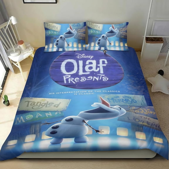 Olaf Presents-themed Bed Sheet Set Three Piece Set Comfortable And Skin Friendly Unique Design Home Decor Gifts For Family Friends fans54''x79''（135cm*200cm）