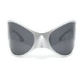 thumbnail image 2 of Polarized Exaggerated XXL Wrap Curved Mask Style Plastic Sunglasses Silver - Black, 2 of 4