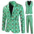 thumbnail image 3 of Traje navideño de 3 piezas para hombre, con estampado de copos de nieve y muñeco de nieve, traje informal de manga larga, chaqueta de un solo pecho, pantalones y chaleco, conjunto para Navidad, 3 of 5