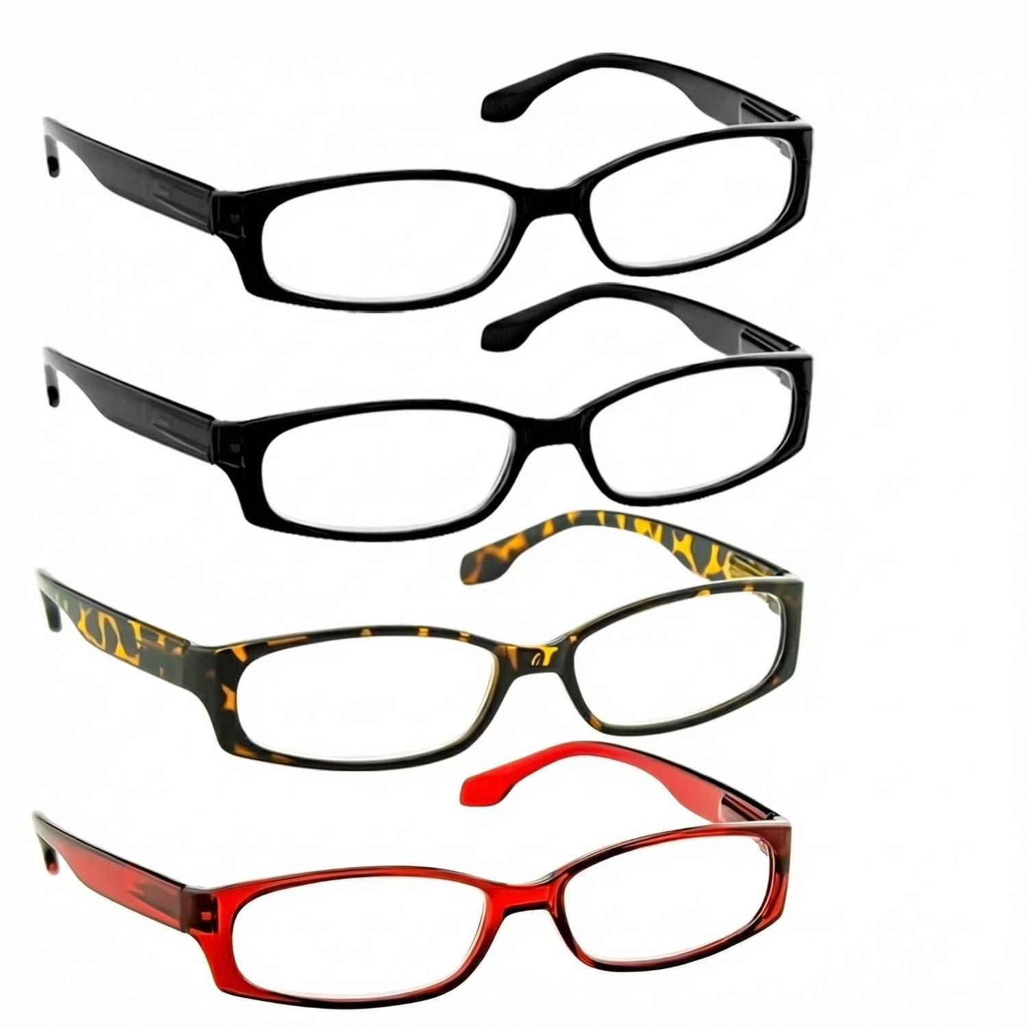 Reading Glasses +1.50 | 4 Pack of Readers for Men and Women | 2 Black Tortoise Red