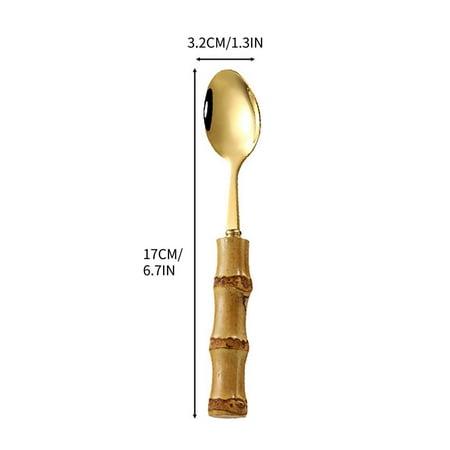 

Christmas Clearance! VWRXBZ Natural Bamboos Handle Stainless Steel Tableware Dessert Salad Spoon Fork Bamboos Handle Steak Knife Fork Spoon Tea Spoon