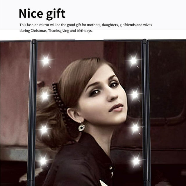 LED Folding Makeup Mirror Desktop Luminous Tri-Fold LED Tap Screen Dimming Desktop Makeup Mirror LED With Light Mirror