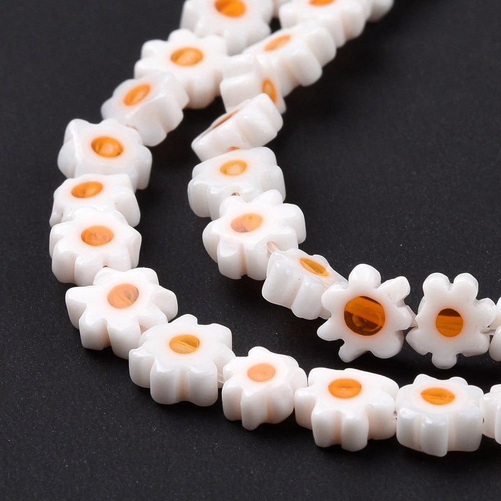 10Strand Handmade Millefiori Flower Orange Glass Bead Strands 5.5~8x2.5mm Hole: 1mm 64~67pcs/strand 15.75 inch~16.34 inch(40~41.5cm)