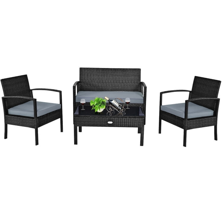 Aimee Lii 4 Pieces Outdoor Rattan Patio Conversation Set, Wicker Patio Furniture Set with with Loveseat and Table, Brown Aimee Lii 4 Pieces Outdoor Rattan Patio Conversation Set, Wicker Patio Furniture Set with with Loveseat and Table, Brown