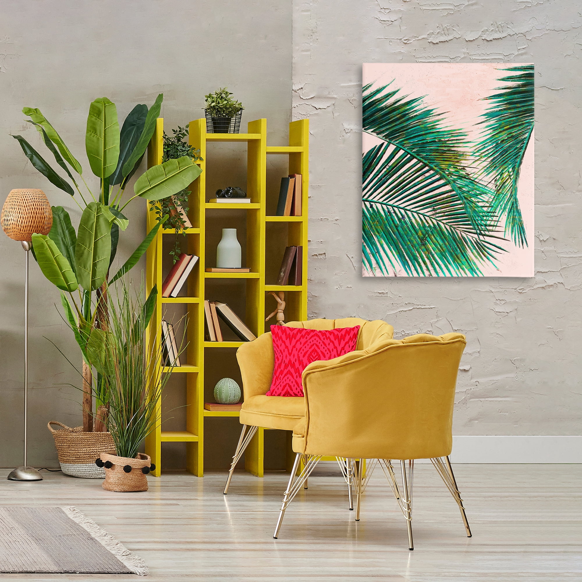 Stupell Industries Flowing Palms on Pink Botanical & Floral Painting Gallery Wrapped Canvas Art Print Wall Art, 30 x 40