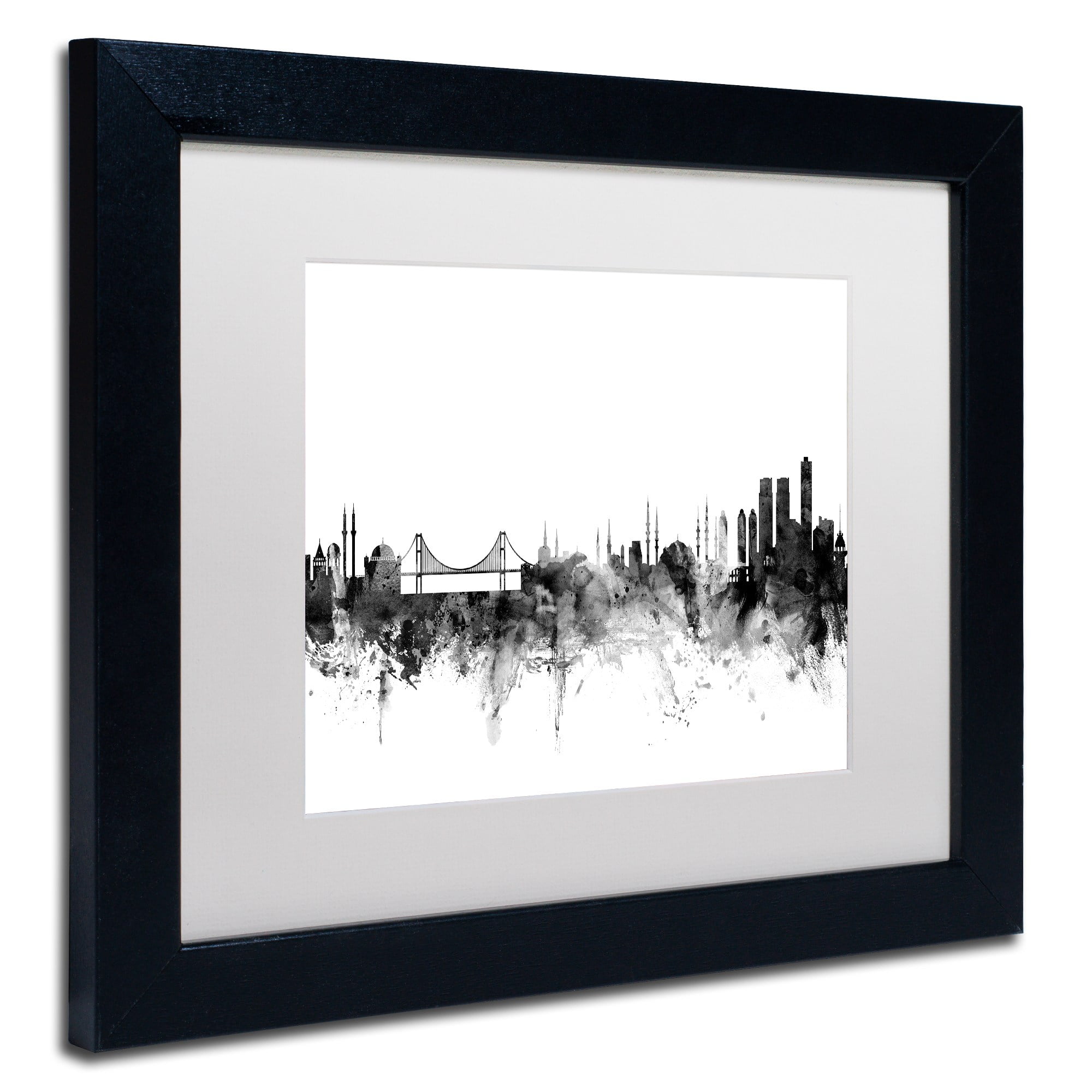 Trademark Fine Art "Istanbul Turkey Skyline B&W" Canvas Art by Michael Tompsett, White Matte, Black Frame