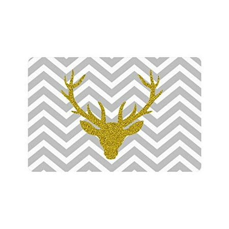 White Deer Heads MKHERT Gold Glitter Deer Head in Gray and White Chevron Doormat Rug Home Decor Floor Mat Bath Mat 23.6x15.7 inch ()