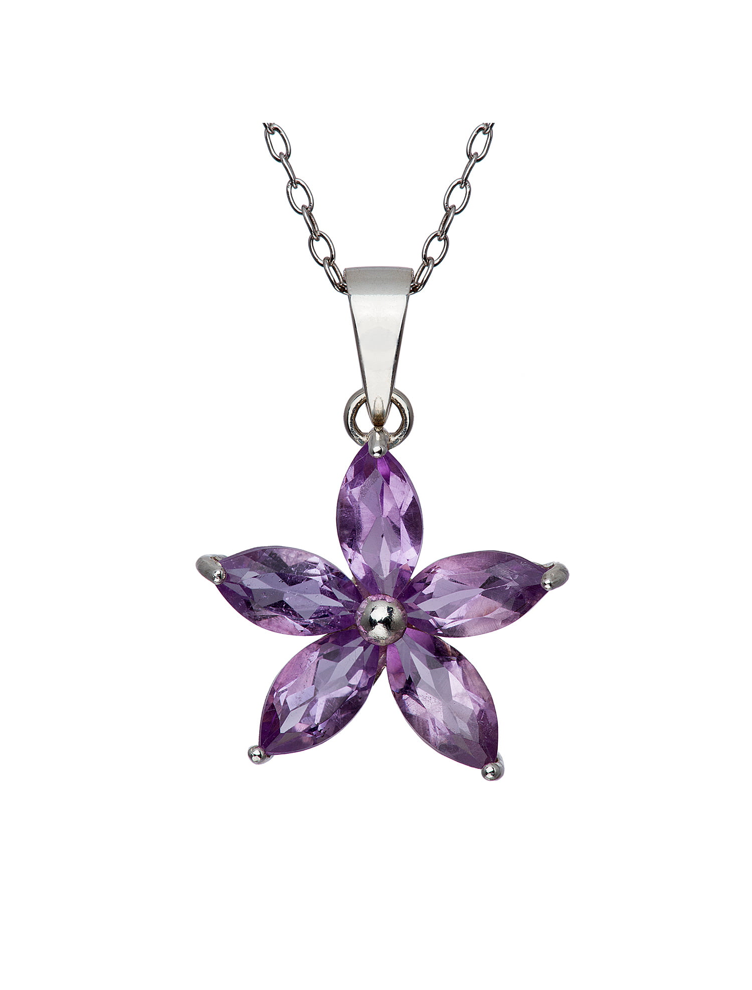 Sterling Silver Marquise Multi Color Purple Amethyst CZ Flower Heart Pendant