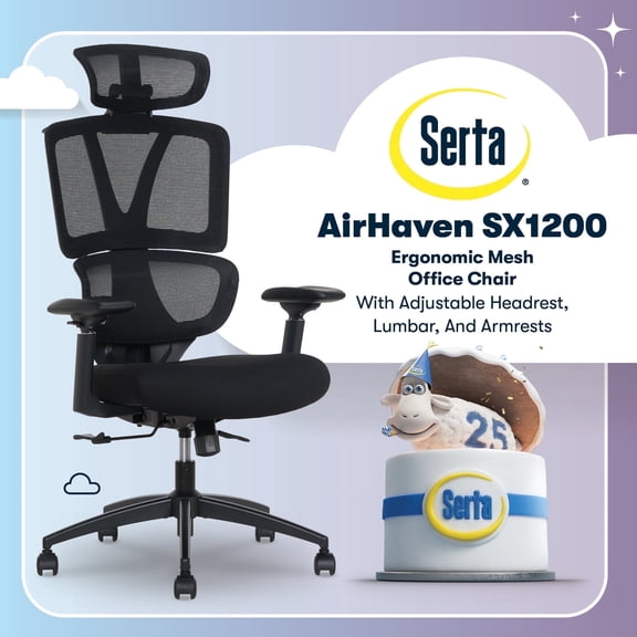 Serta AirHaven SX1200 Ergonomic Mesh Chair with Adjustable Headrest - Black