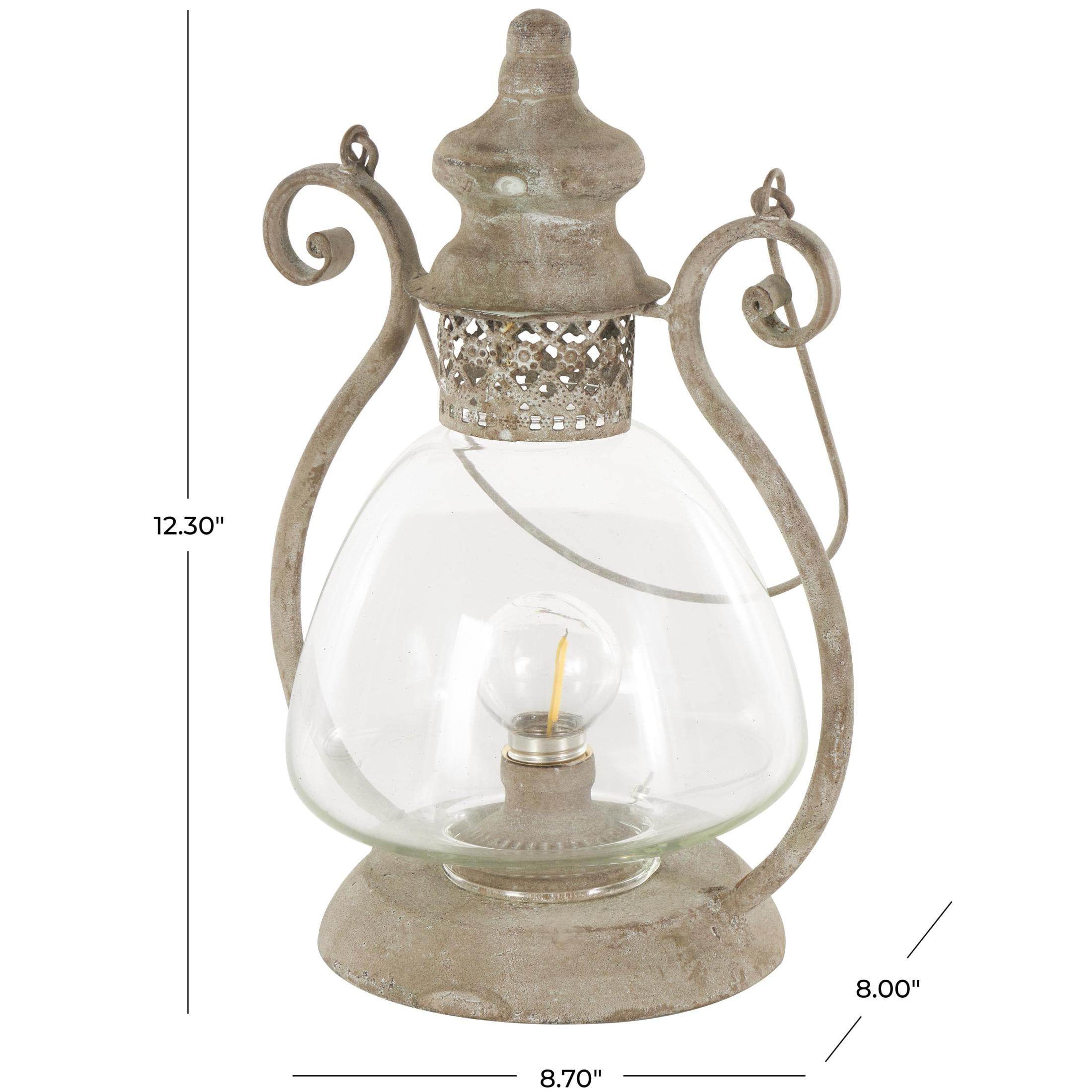 DecMode Bronze Metal Scroll Decorative Candle Lantern with Arched Handle