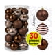 thumbnail image 1 of Esferas para árbol de navidad Artego set mix de 30 esferas = 10pz*8cm 20pz*6cm color Café chessnut * Línea Glitter 3 acabados glitter, brillante y cromada, para colgar Christmas ornaments, 1 of 6