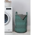 thumbnail image 3 of Ethnic Laundry Bag, Bohemian Damask Motif Oriental Royal Moroccan Art Deco, Hamper Basket with Handles Drawstring Closure for Laundromats, 13" x 19", Dark Turquoise and Dark Brown, by Ambesonne, 3 of 4