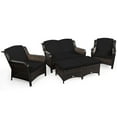 thumbnail image 4 of Patiojoy 5 PCS Patio Rattan Sectional Sofa Set Outdoor Furniture Conversation Set Cushioned Loveseat Sofa Ottoman Black, 4 of 10