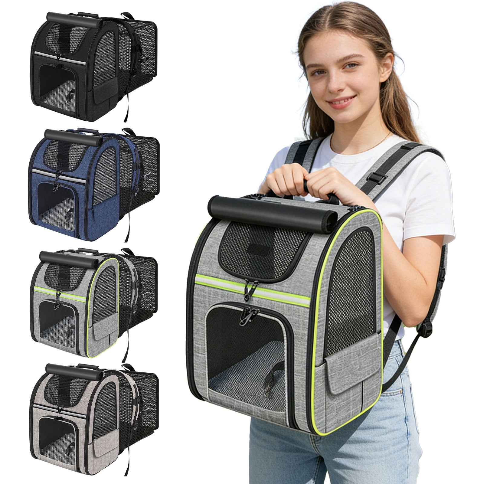 Expandable Pet Carrier Backpack for Cats and Small Dogs Breathable Mesh Lightweight Portable Travel Pet Carrier for Outdoor Trips Hiking Blue 1 Pack